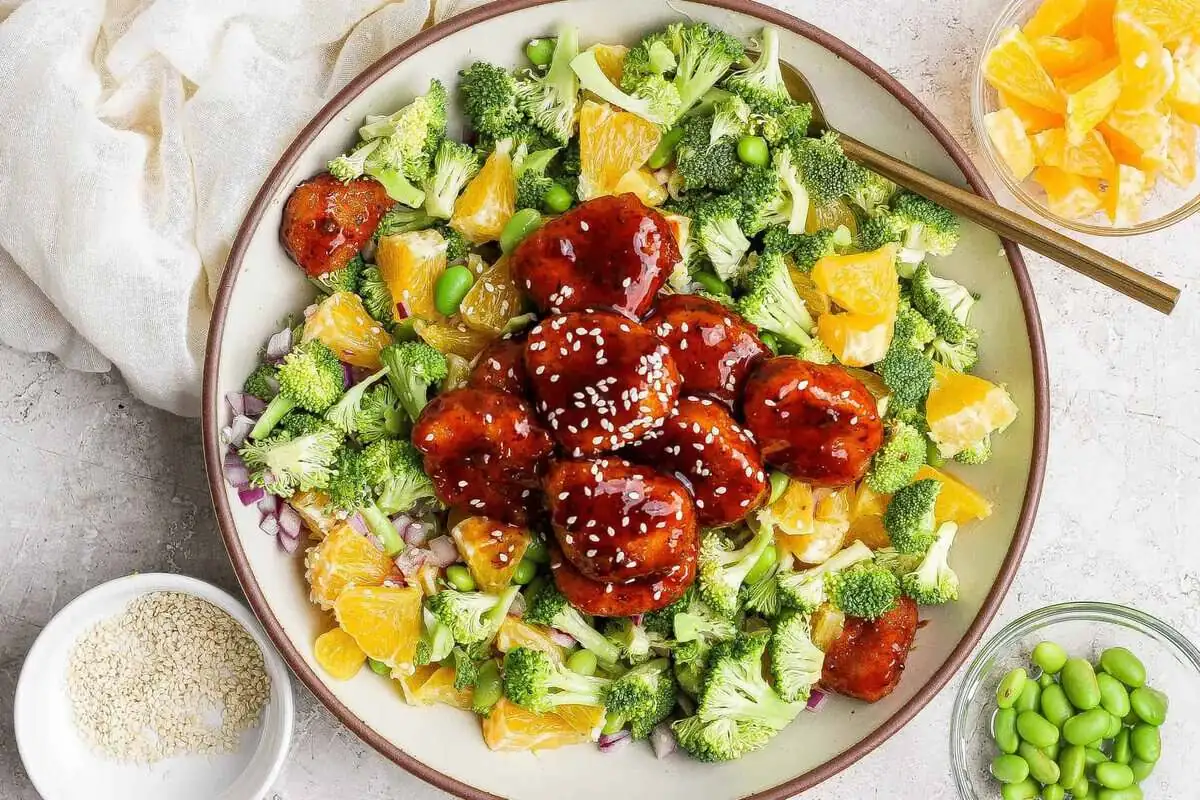 Simple Crispy Chicken Teriyaki Over Fresh Greens Salad